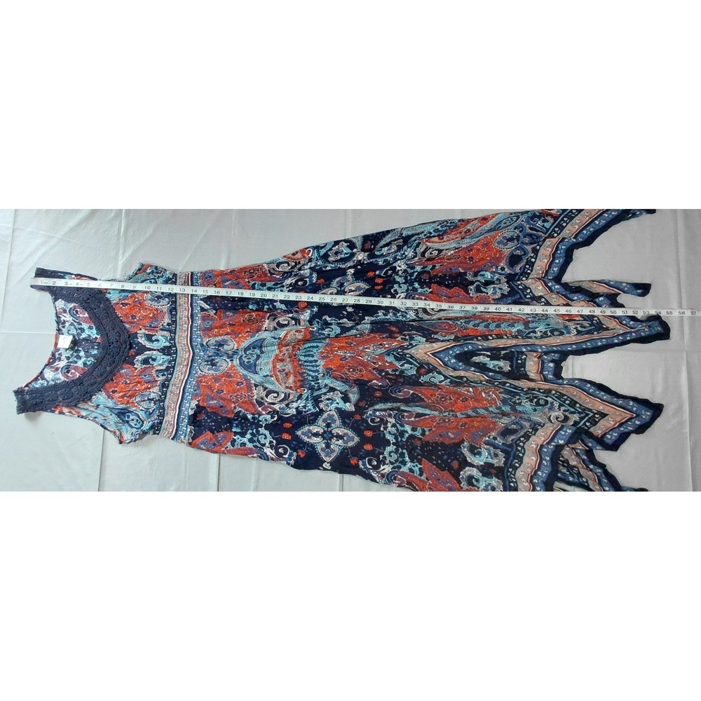Bila Asymmetric Hanky Hem Maxi Dress Med Red White & Blue Lace Trim - Picture 12 of 13